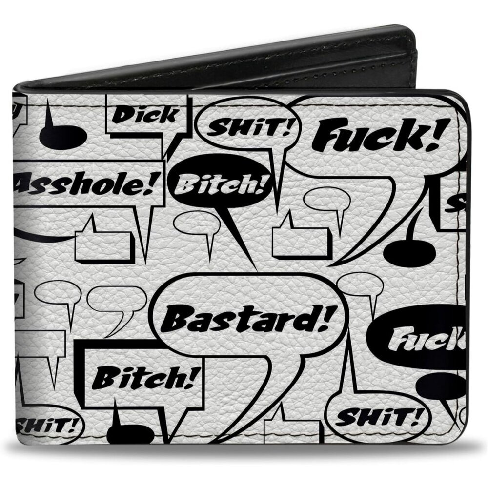 Buckle-Down Men's Vegan Leather Bifold Bubbles Curse Words Quote Wallet